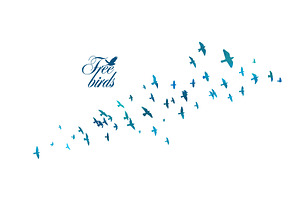 Flying birds blue silhouette flock, an Animal Illustration by Nenahliadava Design