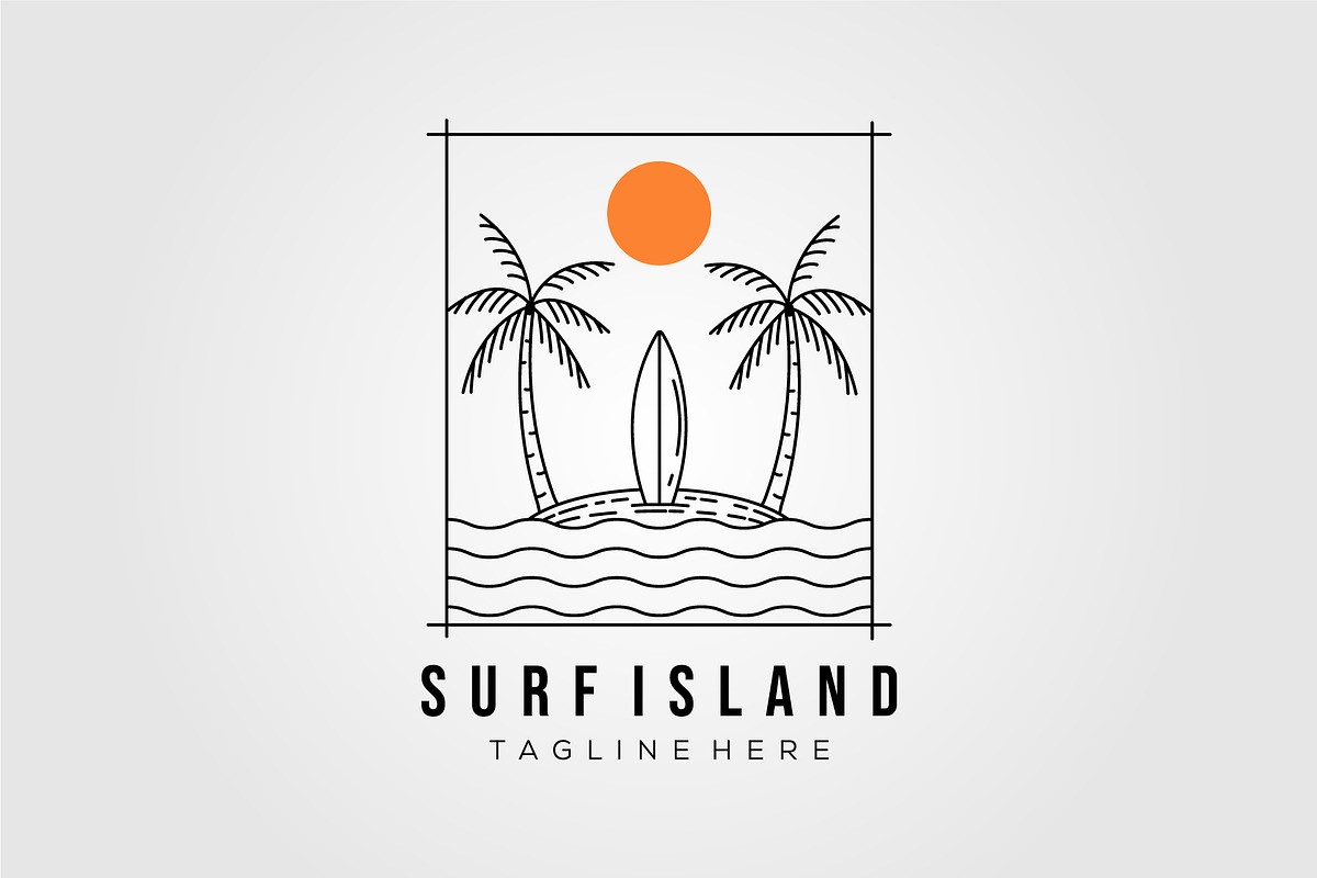 surfing island line art logo vector, an Object Graphic by Rizkaarishandy_shop (Photo 3 of 3)