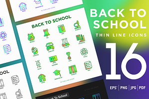 Back To School | 16 Thin Line Icons, an Outline Icon by Alex Blogoodf