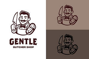 Man Butcher Hold Knife And Beef, a Branding & Logo Template by funpixel