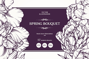 Vector set of linear flowers graphic