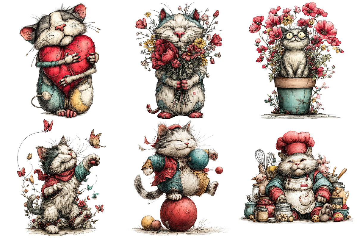 Whimsical Cat Clipart, an Illustration by Pixels.Craft (Photo 5 of 5)