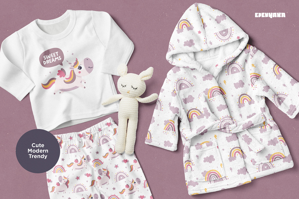 Unicorn Clipart & Rainbow Patterns, an Animal Illustration by Ejevyaka (Photo 6 of 7)