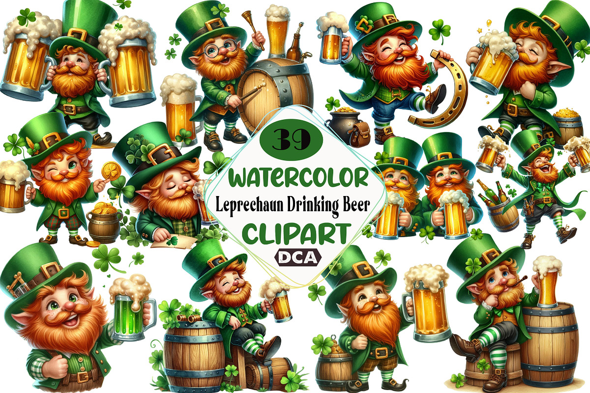 St Patricks Day Leprechaun Drinking, an Illustration by DreamCafeArt (Photo 1 of 4)