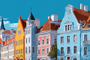 Colorful buildings in a city street, a Photo by Beautiful things