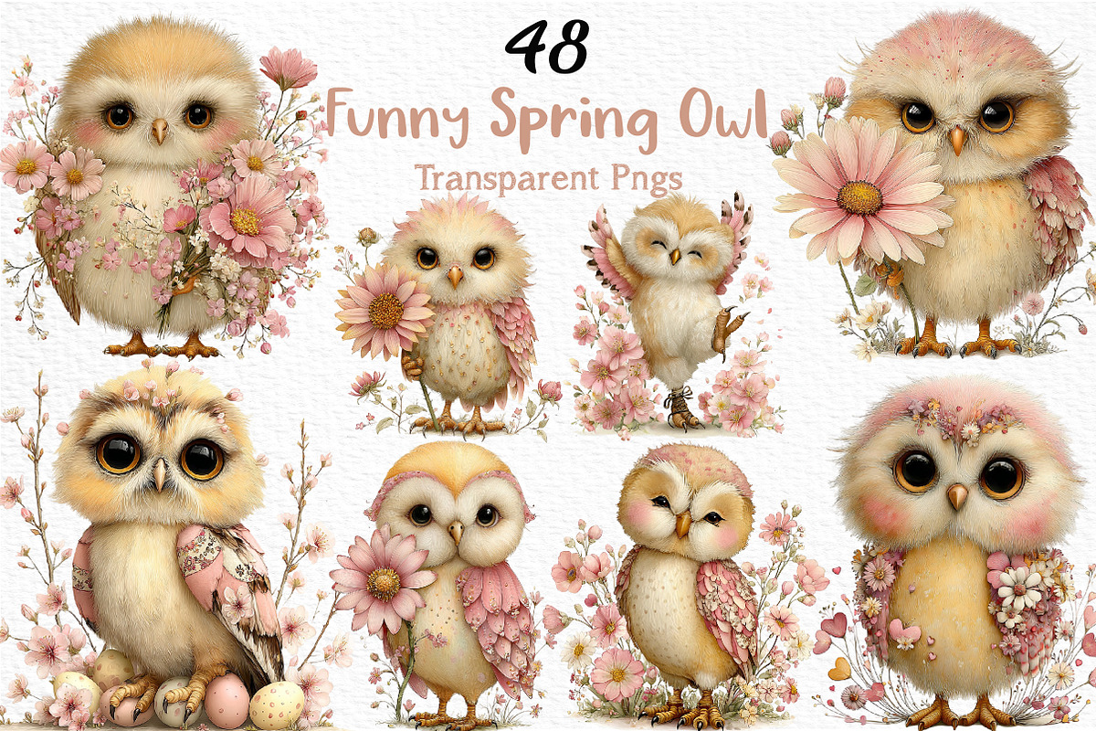 Funny Spring Owl Clipart, an Illustration by Craft Nest (Photo 1 of 12)