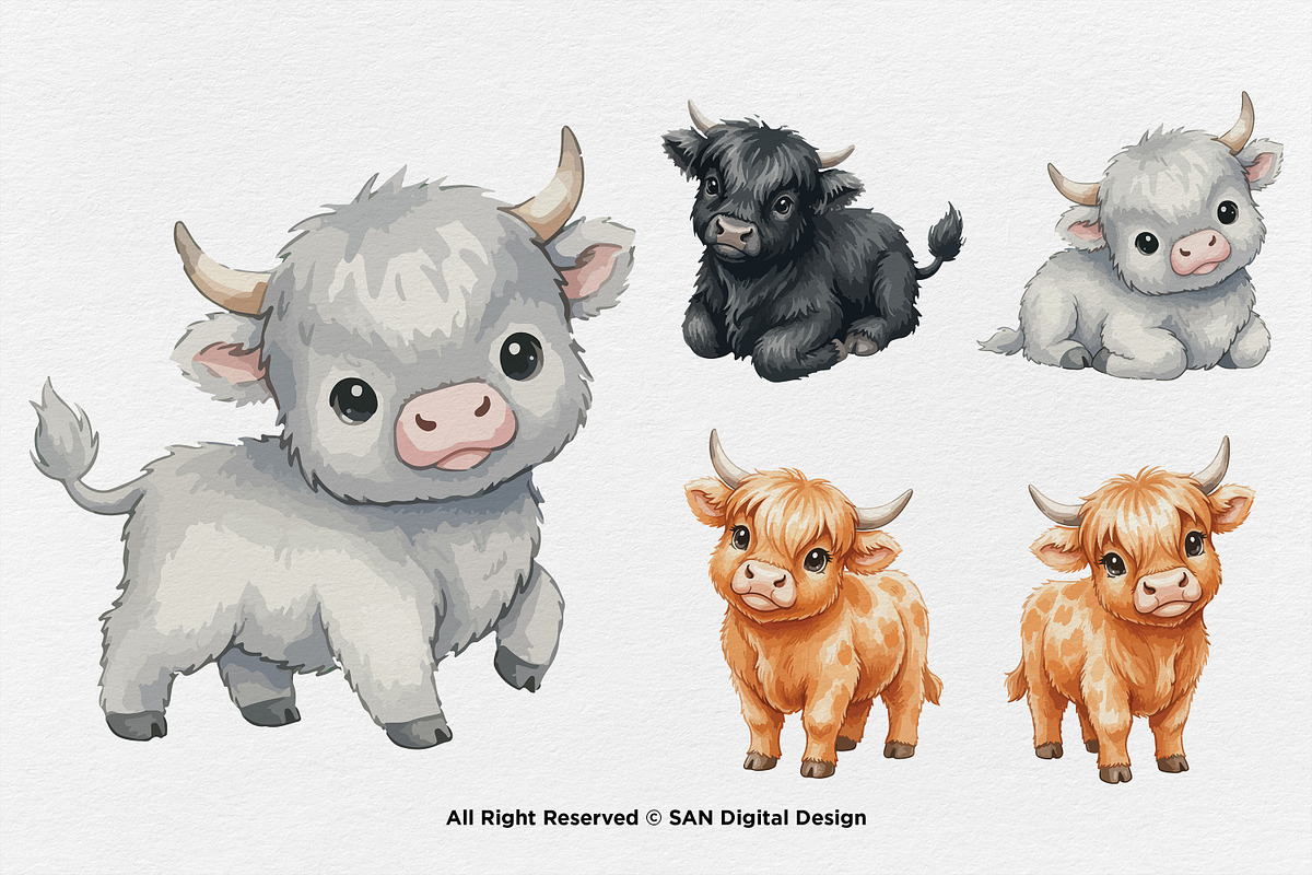 15 Bundle Watercolor Highland Bufalo, an Animal Illustration by Morspective (Photo 7 of 8)