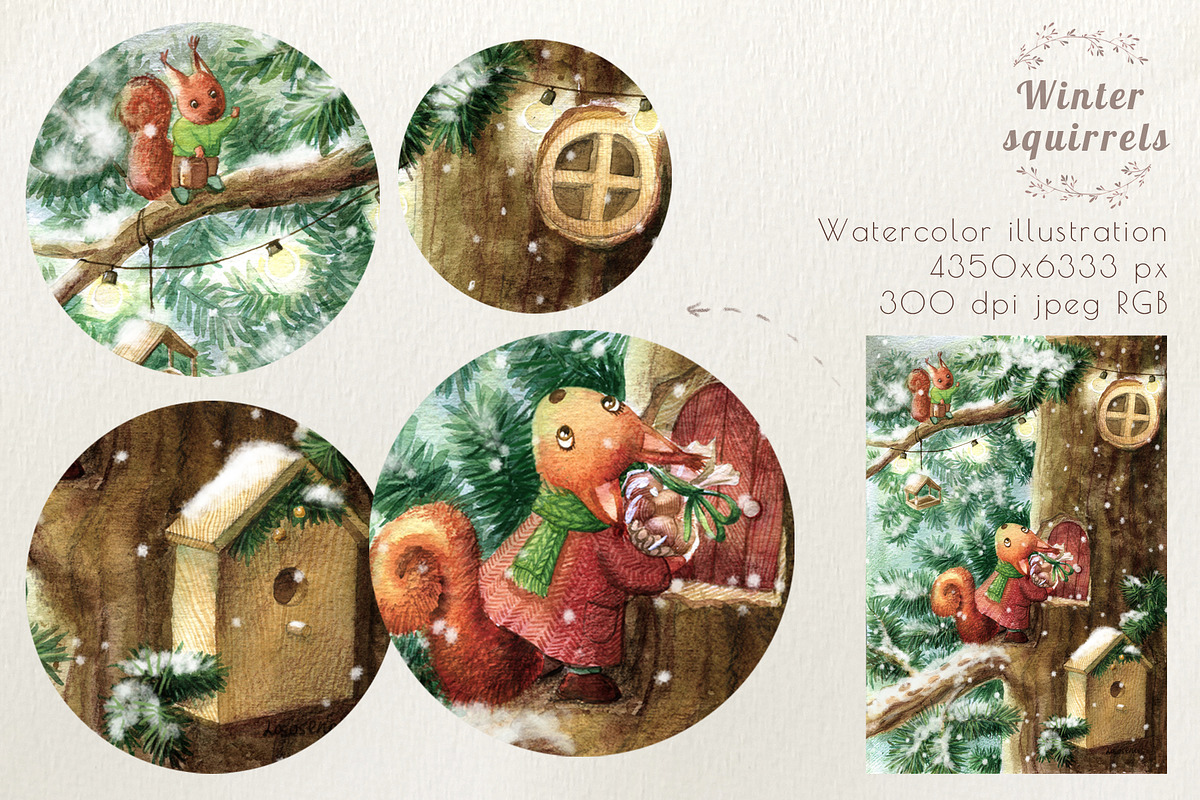 Winter  squirrels illustration, a Decorative Illustration by Lososenok (Photo 2 of 2)