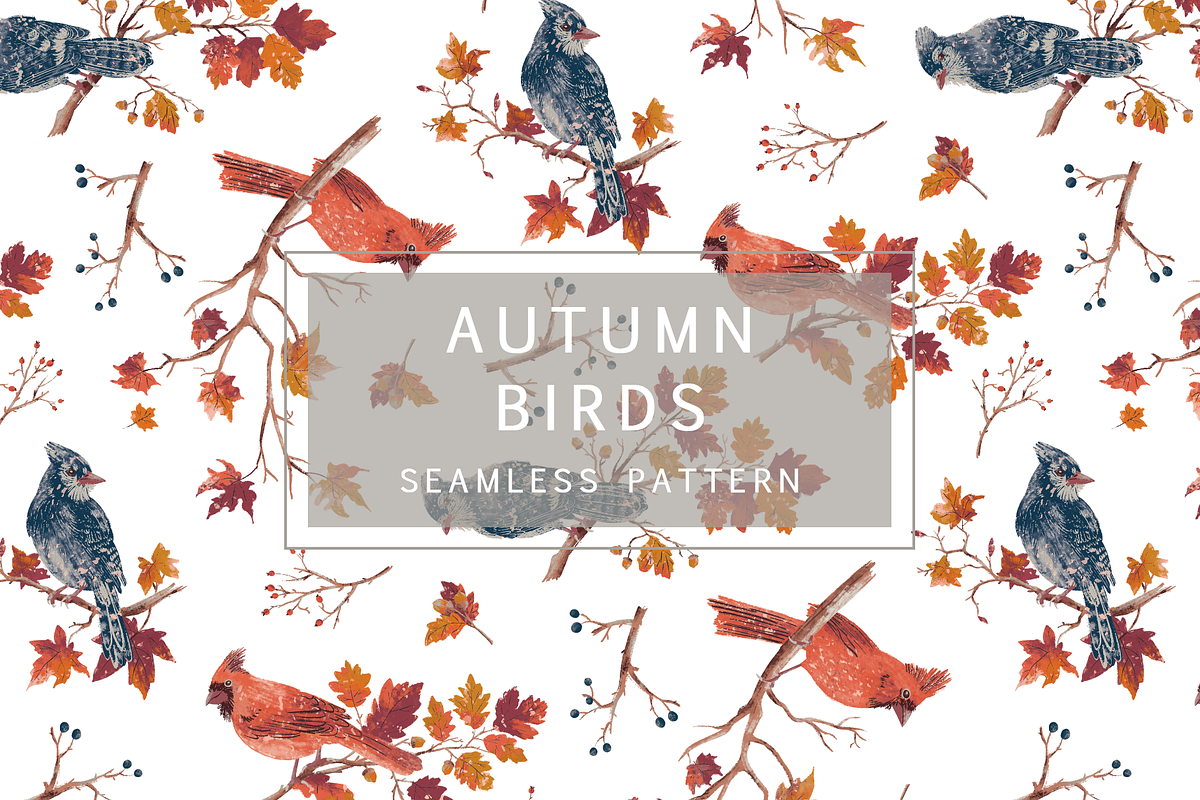 AUTUMN BIRDS SEAMLESS PATTERN DESIGN, a Pattern Graphic by Lady Bruniere Design (Photo 1 of 6)