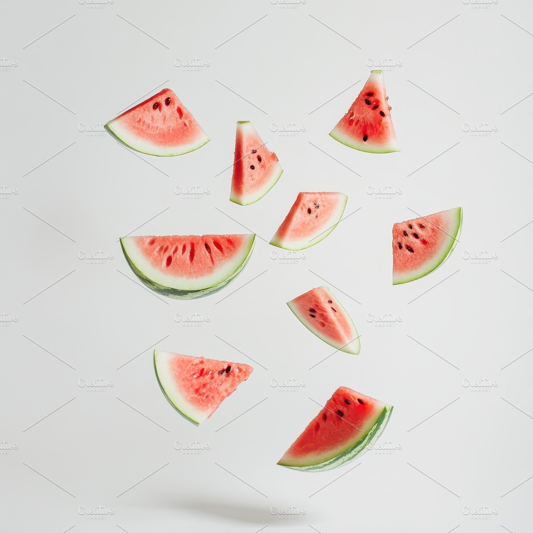 Watermelon slices falling summer fru, a Food & Drink Photo by Pixeness Studio