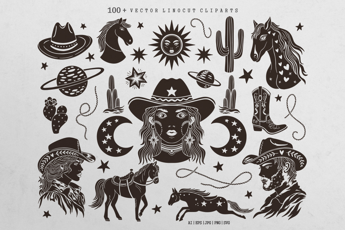 West Dreamer vector linocut graphics, an Object Graphic by DariSmartArt (Photo 8 of 15)