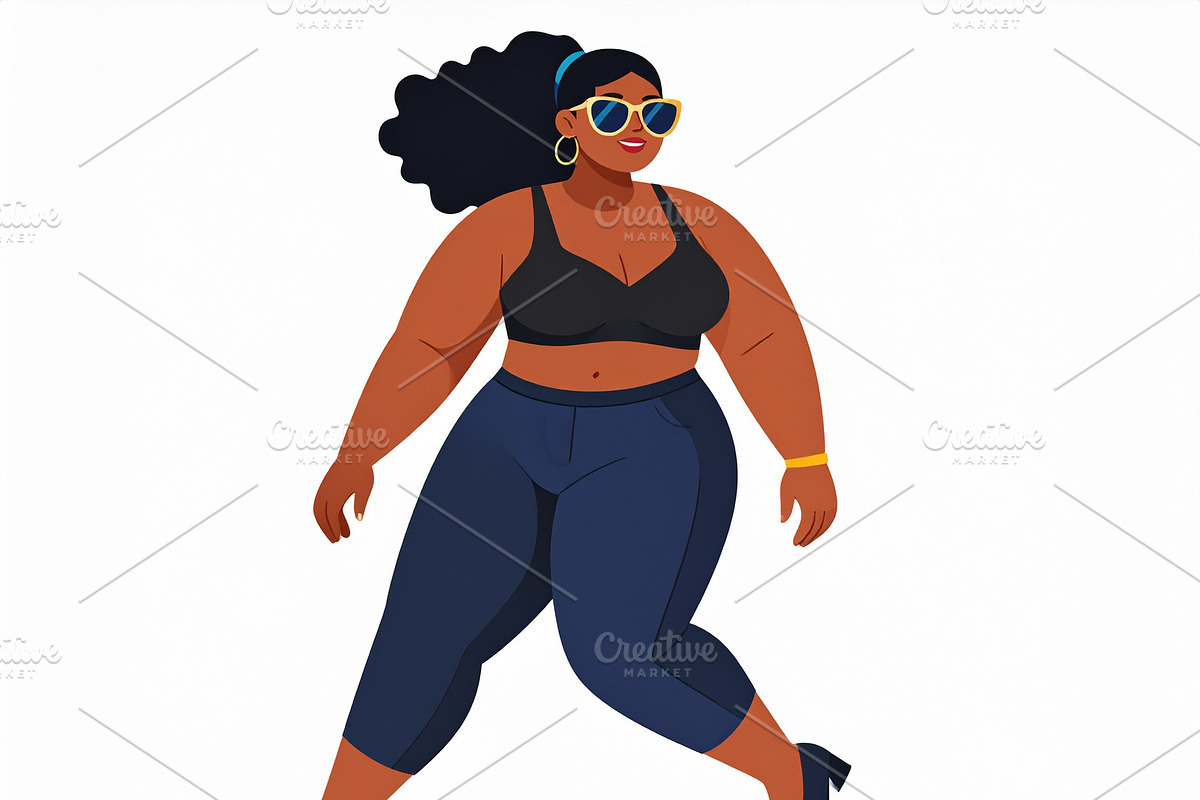 Plus-size woman walking at street wearing modern outfit, a Person Illustration by DanFLCreativo