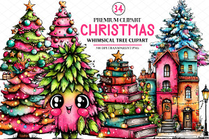 Whimsical Christmas Tree Clipart, an Illustration by cherrydesign