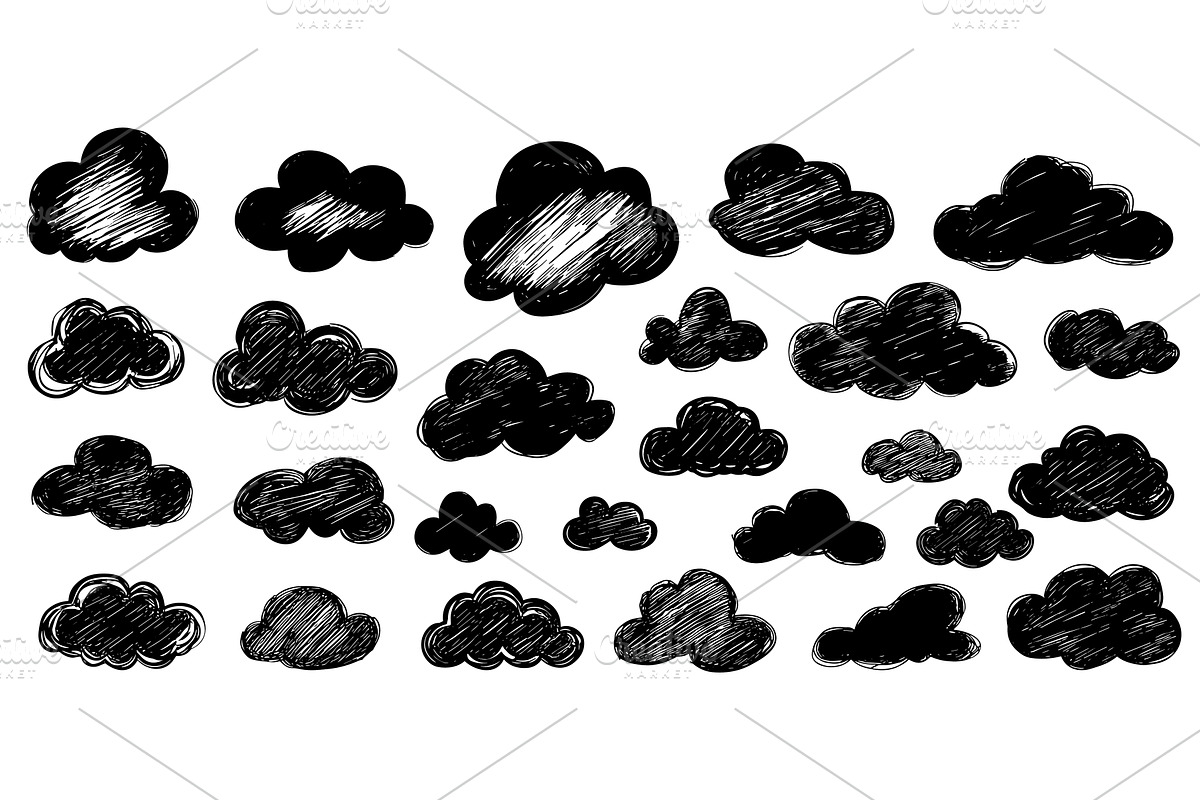 Fluffy clouds sketch. Doodle cloud, an Object Illustration by Valerie Bodnar