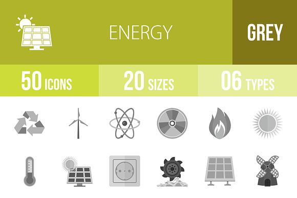 50 Energy Greyscale Icons preview 4