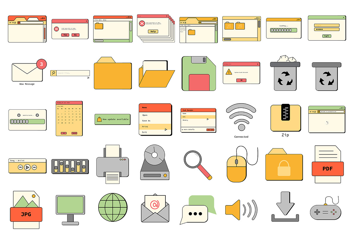 Retro Window UI Elements Set, a Technology Illustration by Invisual Studio (Photo 2 of 9)