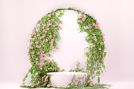 3d spring floral scene with podiums