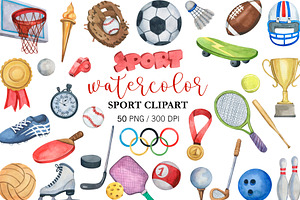 Watercolor Sports Clip art PNG, a Sport Illustration by PatternPalette