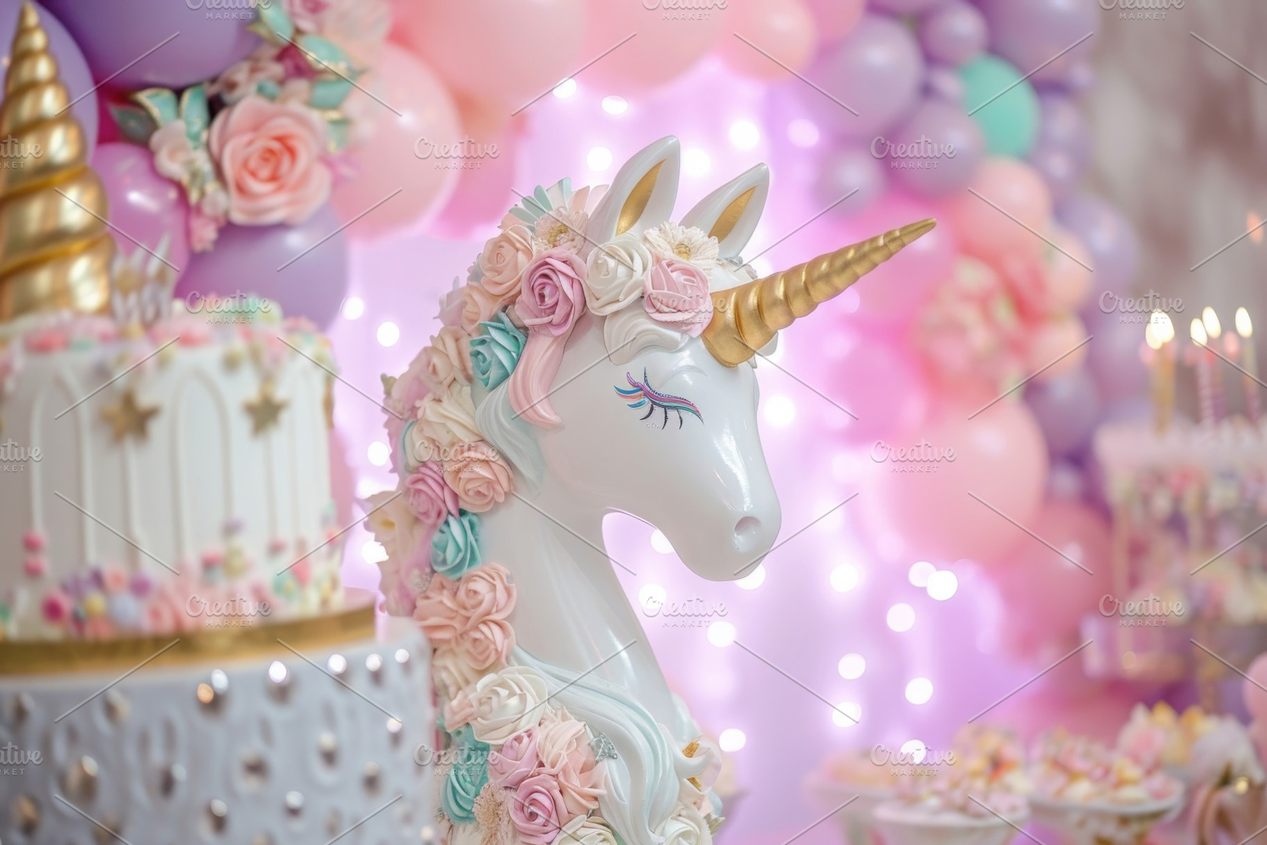 A cake featuring a unicorn head as t, a Photo by Iftikhar Alam