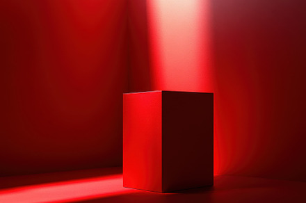 Red illuminated box on a pedestal in, a Photo by Iftikhar Alam