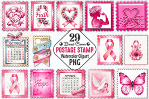 Breast Cancer Postage Stamp Clipart, an Illustration by RobertsArt