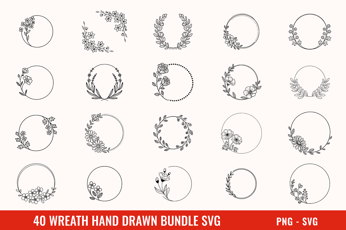 40 Wreath Hand Drawn Bundle Svg, a Decorative Illustration by BoudaTemplate (Photo 1 of 3)