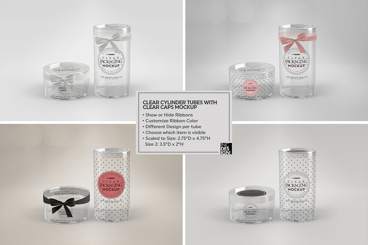 Clear Cylinders Clear Caps Mockups, a Packaging Mockup by INCDesign (Photo 3 of 14)