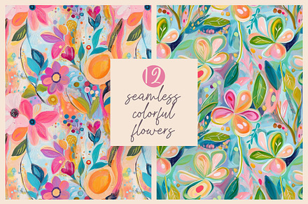12 Colorful SeamlessFlowers Patterns, a Pattern Graphic by DesignRocket