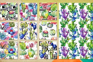 Watercolor 100 Cacti Patterns JPG