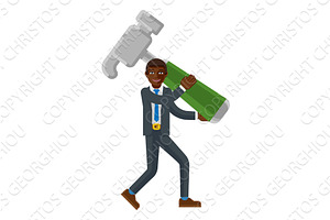 Black Business Man Holding Hammer, a Person Illustration by Christos Georghiou