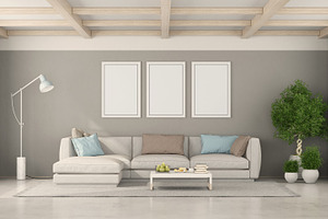 Poster mockup in a minimalist living room