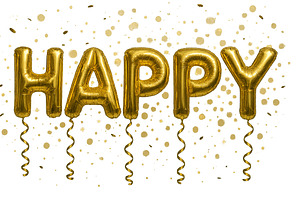 Happy balloons in gold with confetti, an Illustration by Dvoevnore photos