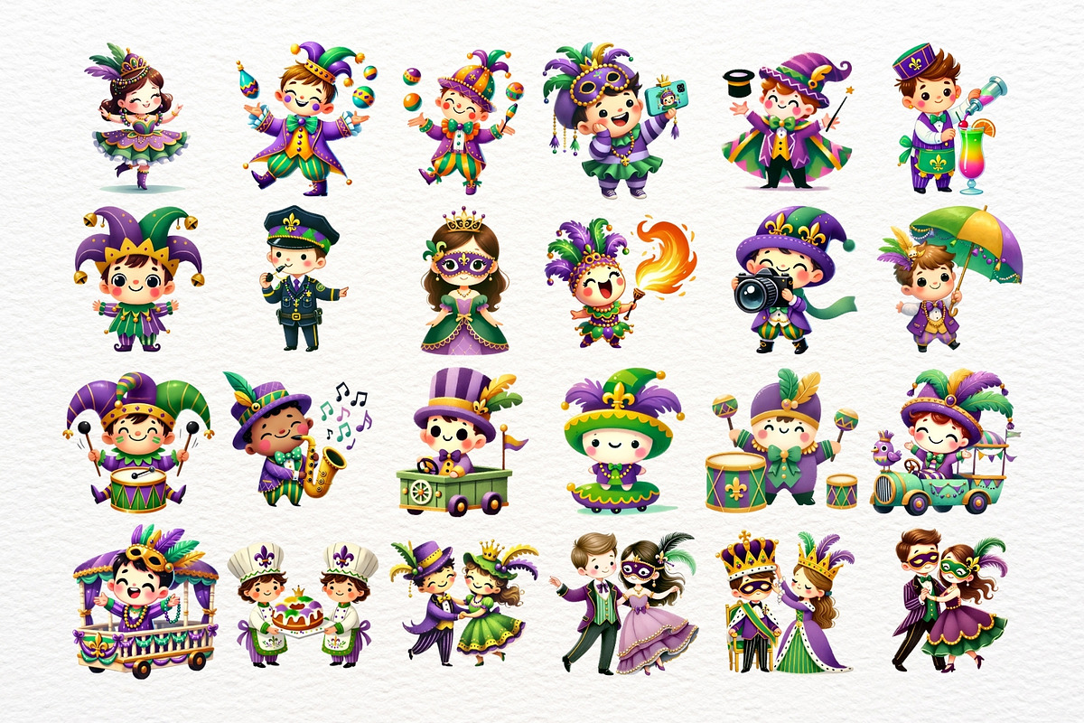 Mardi Gras Clipart PNG Bundle, a Seasonal Illustration by Nicolle's Colorful Art (Photo 5 of 6)