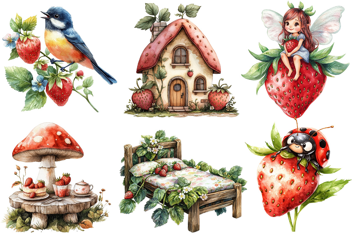Strawberry Fairy Garden Clipart, an Illustration by Designworld (Photo 3 of 6)