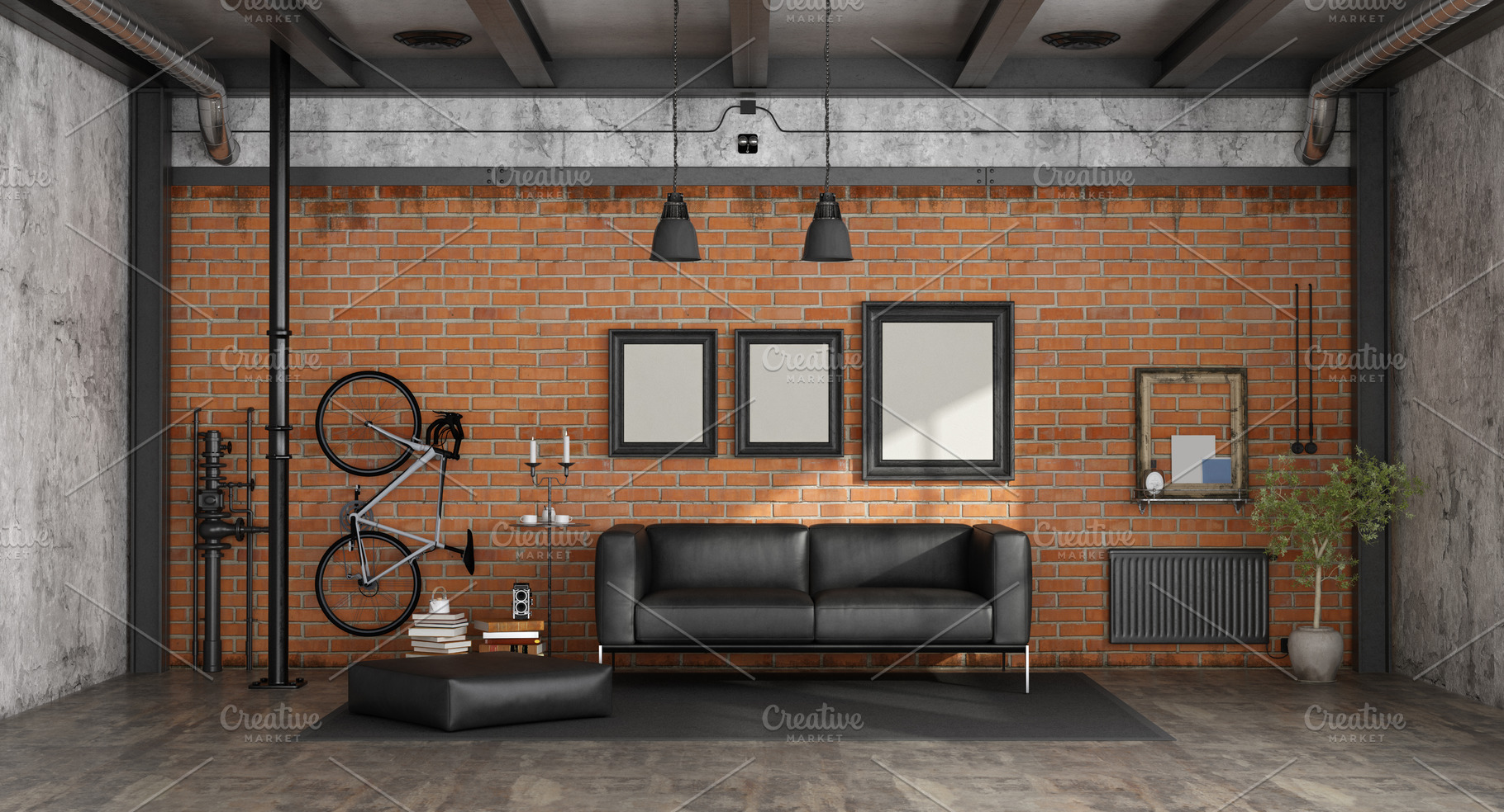 Living room in a loft containing living room, furniture, and sofa, an Architecture Photo by Archideaphoto