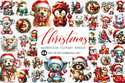 Watercolor Christmas Animals Clipart, an Illustration by SinaCreation (Thumbnail 1 of 7)