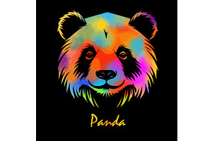 Panda colored head on black, an Animal Illustration by Nenahliadava Design