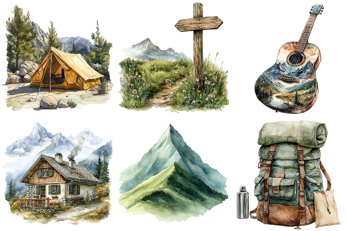 Watercolor Summer Mountain Clipart, an Illustration by Craft Nest (Photo 4 of 6)