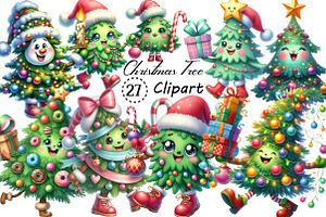 Kawaii Christmas Tree Character PNG, an Illustration by Creative Art