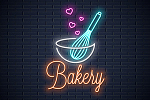 Baking With Wire Whisk Neon Sign.