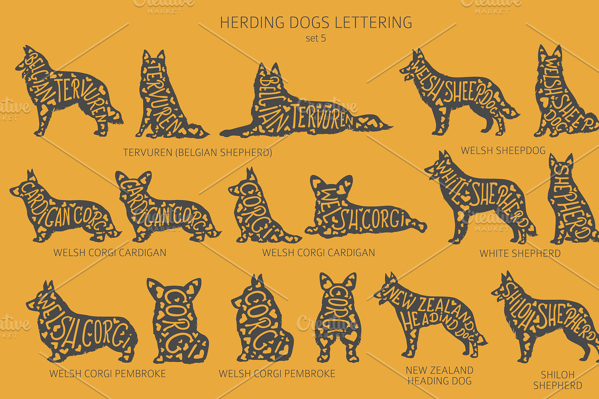 Herding dogs, Sheepdogs Silhouettes, an Animal Illustration by pet design shop (Photo 6 of 13)