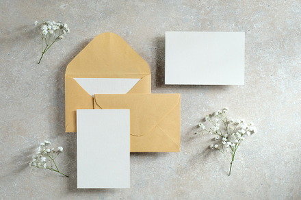 Blank paper cards, envelopes, flower, an Arts & Entertainment Photo by photoguns