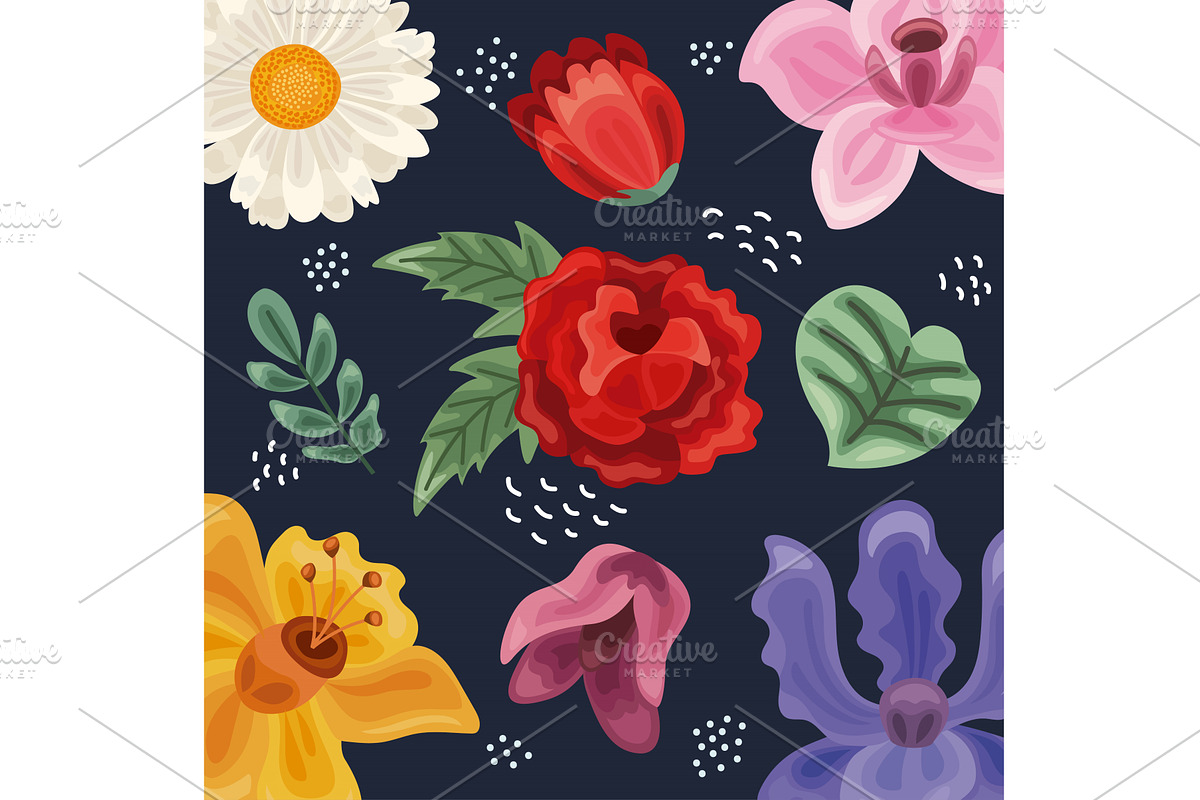 exotic flowers garden pattern, an Illustration by studiogstock