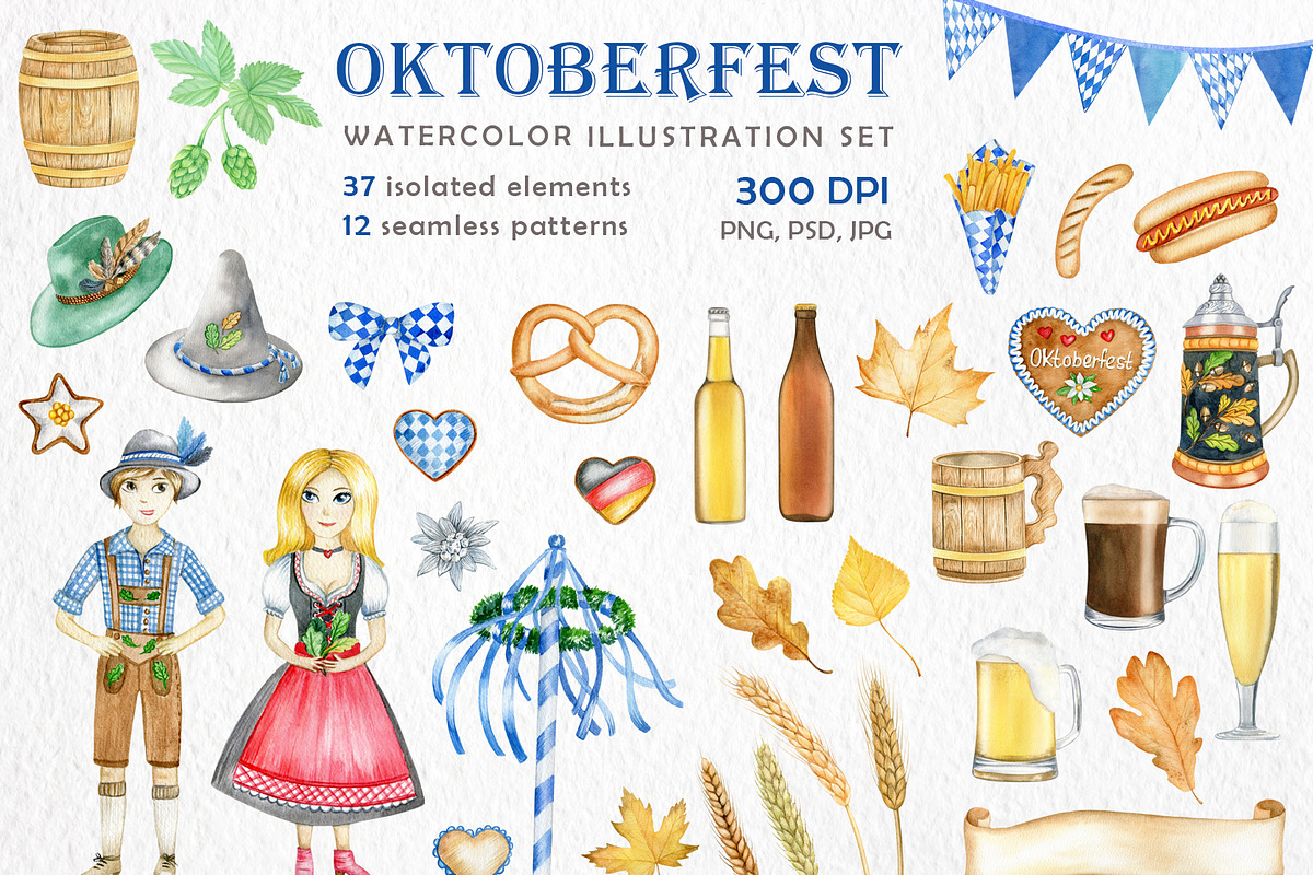 Watercolor Oktoberfest festival set, a Food Illustration by svetodesign (Photo 1 of 10)