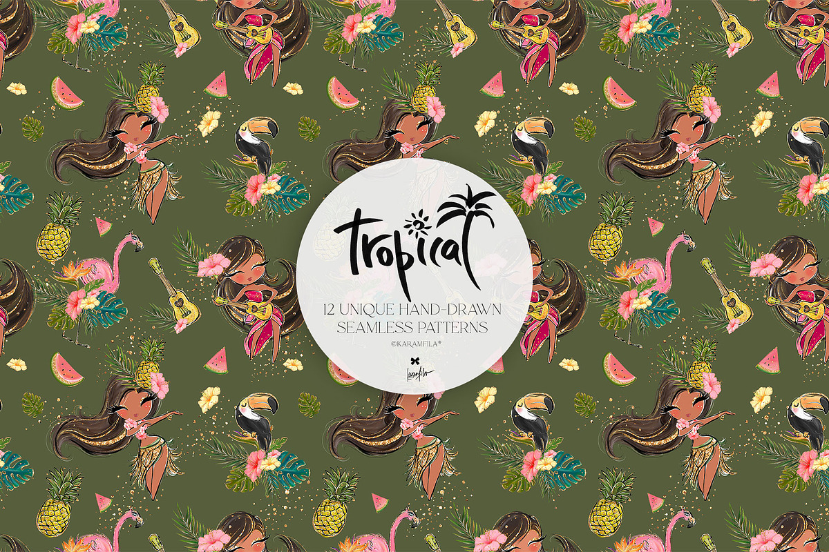 Hawaii Tropical Seamless Patterns, a Pattern Graphic by KaramfilaS (Photo 3 of 17)