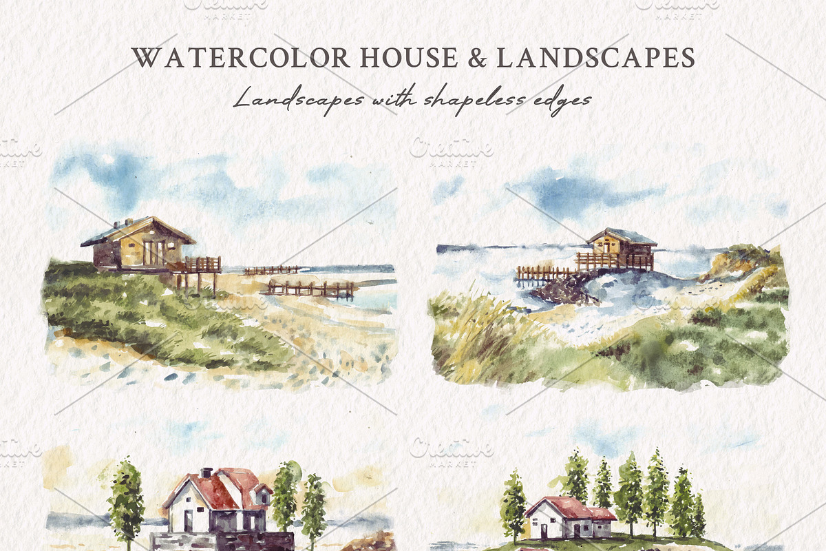 Watercolor House & Landscapes, an Illustration by Yorda Studio (Photo 3 of 13)