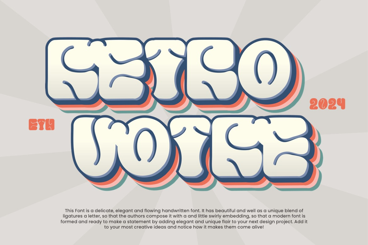 Retro Votre - Retro Playful Font, a Sans Serif Font by Dhabee (Photo 2 of 11)