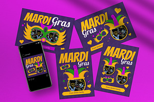 Flat Design Mardi Gras Greeting Card