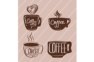 Icons With Cups Of Coffee