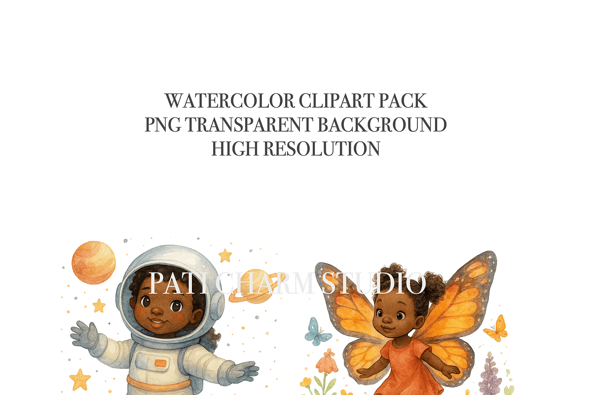 11 Black Girl Clipart, a Decorative Illustration by Pati Charm Studio (Photo 5 of 8)